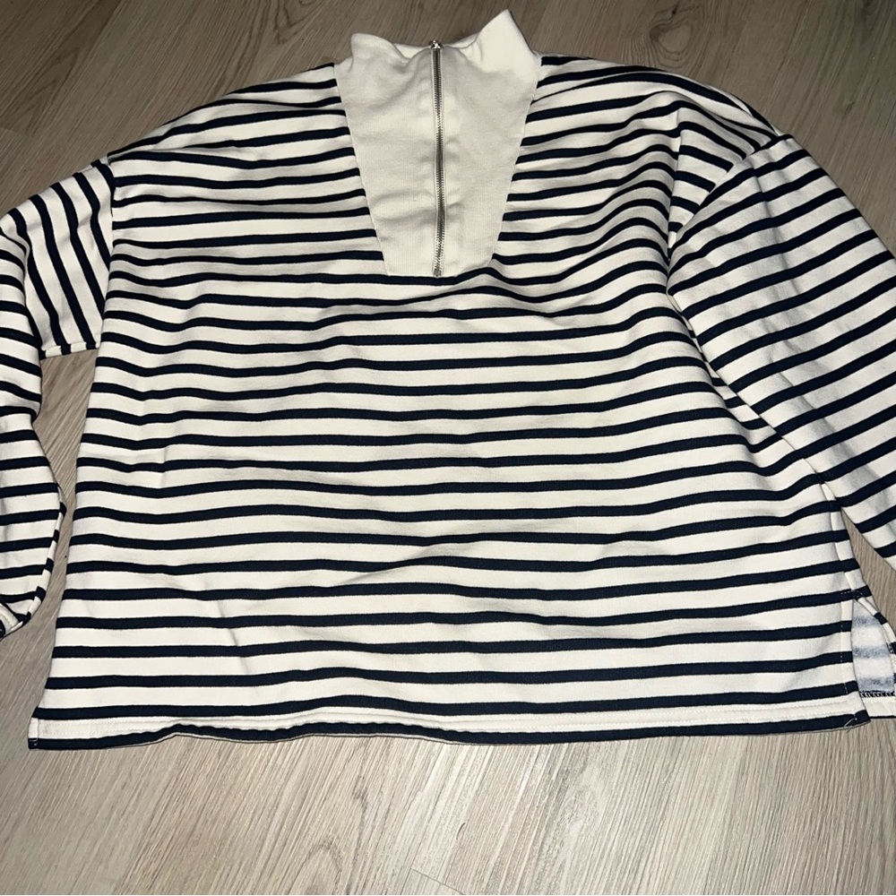 ZARA Striped Half-Zip Sweatshirt – Size L | Cotton Blend Pullover - Picture 11 of 15